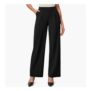 Black High Waisted Wide Leg Dress Pants – Stretch Pull On Work Slacks – Large